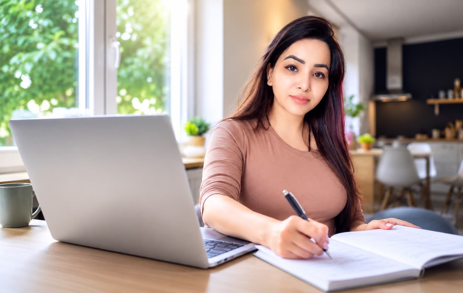 DIIVYA RAJJ writing at her desk